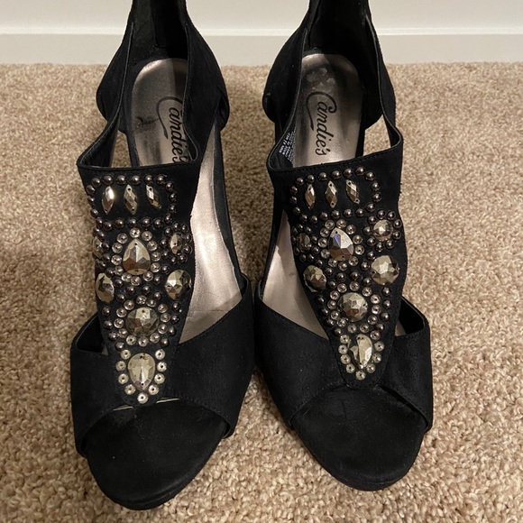 Candies Black Suede Jeweled Heels, Size 9.5 - Picture 2 of 7